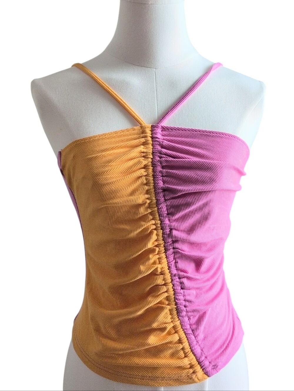 Anthropologie Dolan Left Coast Ruched Crossover Tank Top Pink Orange